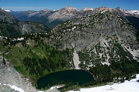 Looking down on Lake Ann from above Heather Pass 