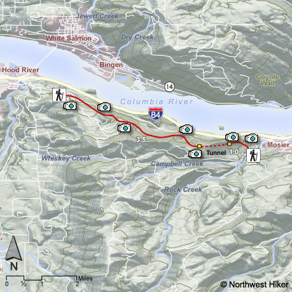 Mosier Tunnel Hike map